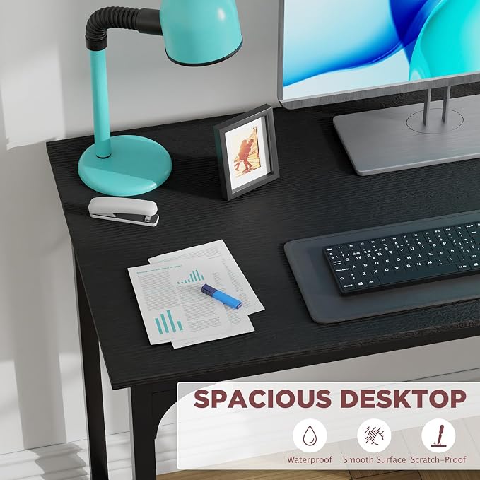 PayLessHere | 39 Inch Computer Desk | Black | Sturdy Office Desk | Metal Frame, Adjustable Feet | Water-Resistant, Scratchproof Surface | Writing Table for Home Office or Study | Pack of 1 - Image 4
