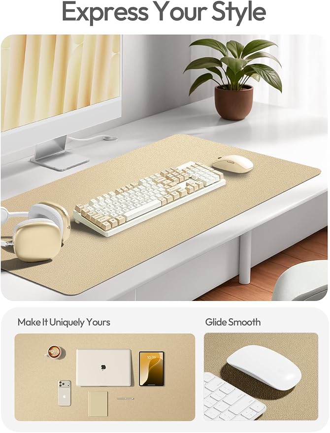 YSAGi Leather Desk Pad Protector, Office Desk Mat, Large Mouse Pad, Non-Slip PU Leather Desk Blotter, Laptop Desk Pad, Waterproof Desk Writing Pad for Office and Home (Gold,47.2" x 23.6") - Image 2
