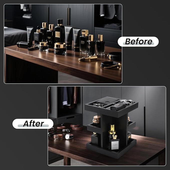 EXIN DECHEN Cologne Organizer for Men,Birthday Gifts for Men,Wooden Black | Easy Installation,360° Rotating,Boyfriend Husband Dad Gift Ideas,Mens Accessories for Desk,Bathroom Countertop,Vanity,Dresser - Image 6