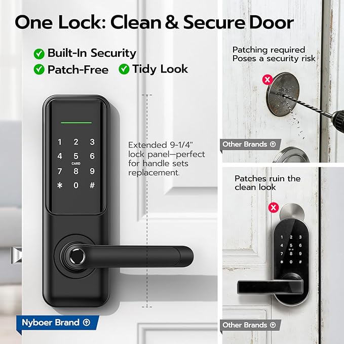 Nyboer Smart Keypad Door Lock with Handle for Front Door | 7 in 1 Keyless Entry with Fingerprint, Easy DIY Install, Remote & Voice Control, Auto-Lock, Ideal for Lockset Replacement - Image 4