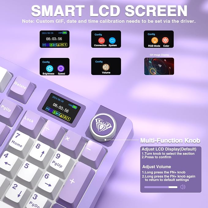 AULA S98 Pro Wireless Mechanical Keyboard with Screen & Knob, Tri-Mode Creamy Keyboard with Number Pad, Pre-lubed Linear Switches, Hot Swappable RGB Backlit Computer Gaming Keyboards for PC/Laptop - Image 3