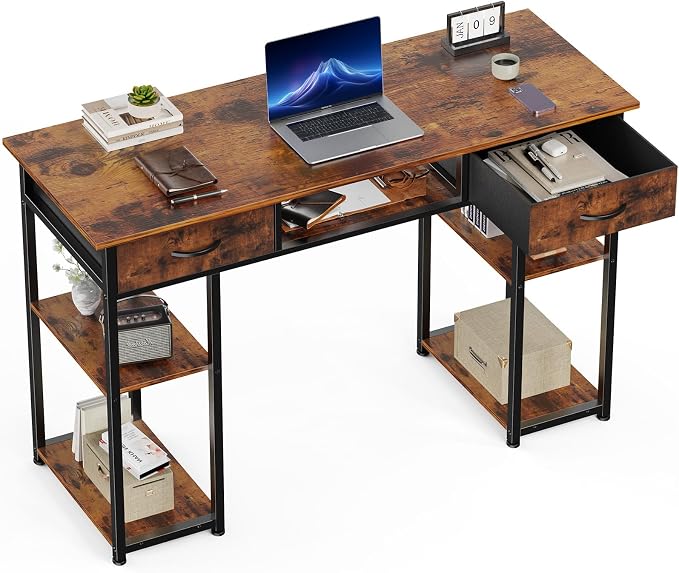 OLIXIS Gaming Desk, Computer Desk with Storage, Fabric Drawers, 48 Inch | Home Office for Small Space Bedroom, Study Work Writing PC Table, Compact Rooms, Brown by OLIXIS