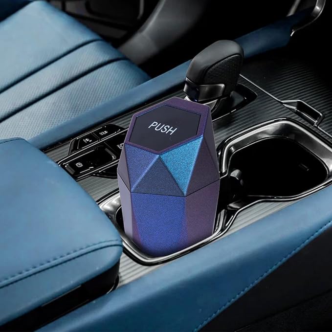 BFXM Car Trash Can, Car Trash Bin with Lid, Car Accessories for Women Interior, Car Garbage Can with Additional 2 ABS Hooks and 60pcs Trash Bags, Suitable for Home, Office, Car Organizer, Blue Purple - Image 2
