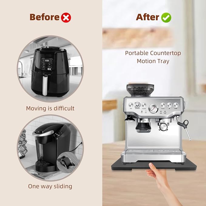 360°Rolling Tray Bamboo Appliance Slider for Breville Espresso Machine | Kitchen Sliding Tray for Coffee Maker Appliances Mat Easily from Under The Cabinet Black 13"×15.7" - Image 3