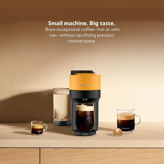 Nespresso Vertuo Pop+ Coffee Machine with Milk Frother, Mango Yellow | Yellow coffee and espresso maker by De'Longhi with compact design. Aeroccino3 frother bundle for hot or cold foam drinks. - Image 2