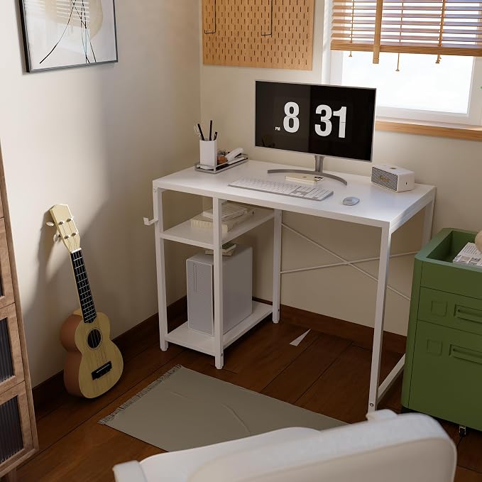 Pamray 32 Inch Small Computer Desk with Shelves for Bedroom Small Spaces | For Home Office, Dorm and Apartment, for Study and Writing, Headphone Hook, Space-Saving, Compact, Easy Setup - Image 2