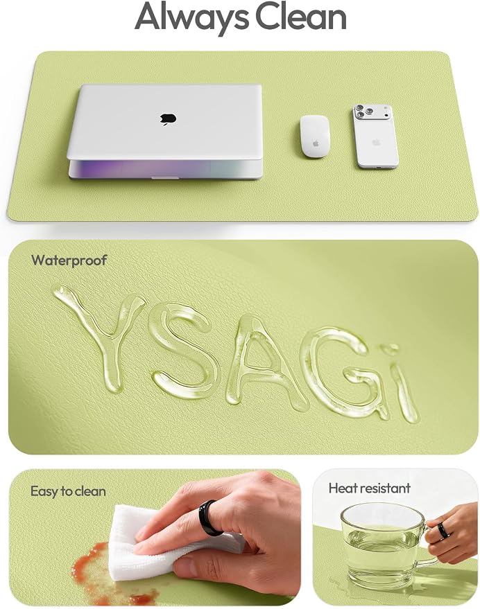YSAGi Leather Desk Protector, Office Mat, Large Mouse Mat, Non-Slip PU Leather Blotter, Laptop Desk Mat, Waterproof Writing Pad for Office and Home (Peak Green, 31.5" x 15.8") - Image 7