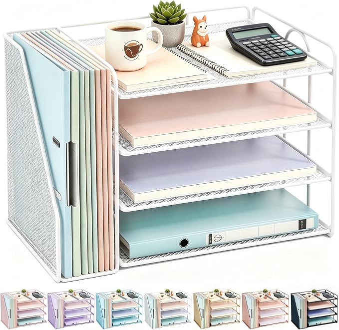 gianotter 4-Tier Paper Organizer With Magazine Holder | Desk Organizers and Accessories, File Organizer for Office Supplies Storag (White, 4-Tier) by gianotter