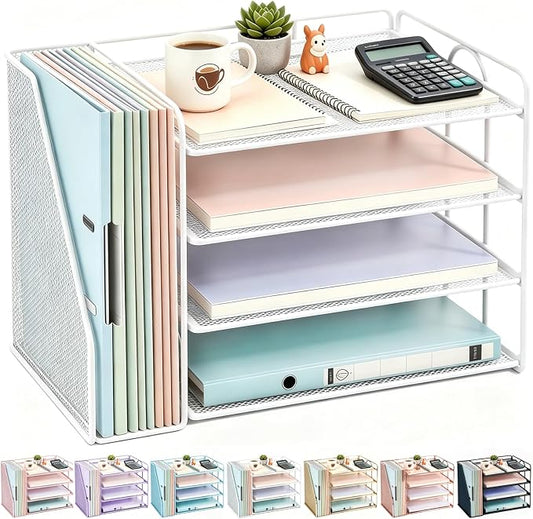 gianotter 4-Tier Paper Organizer With Magazine Holder | Desk Organizers and Accessories, File Organizer for Office Supplies Storag (White, 4-Tier) by gianotter
