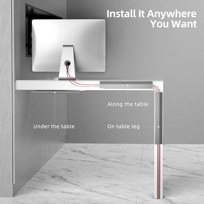 YECAYE 94.2 in Cable Management Under Desk,Easy Install Adhesive Mount Cord Hider,Cord Organizer,Wire Management,Wire Hider for Office Organization,Child & Pet Proof,Grey - Image 3