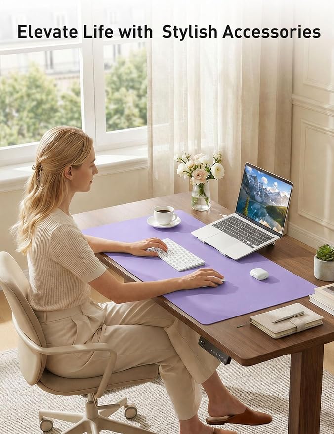 Aothia Faux Leather Desk Mat (Light Purple, 48" x 17") | Creates A Clean, Organized Workspace With One Surface For Your Keyboard, Laptop And Mouse - Image 9