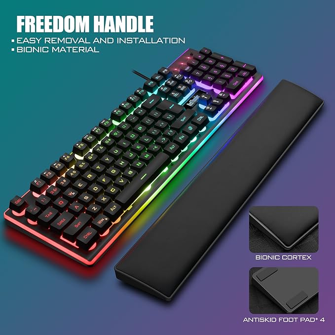 RedThunder K10 Wired Gaming Keyboard and Mouse and Wrist Rest Combo, RGB Backlit, Mechanical Feel Anti-ghosting Keyboard + 7D 7200 DPI Mice+Soft Leather Wrist Rest 3 in 1 PC Gamer Accessories(Black) - Image 4