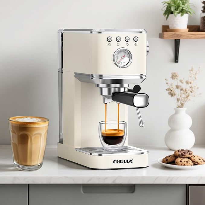CHULUX Slim Espresso Machine with Milk Frother for Home Cappuccino, Creamy | Precise Pressure Gauge, Food-Grade Materials, 20 Bar Italian Pump, Professional Temperature Control System, Stainless Steel - Image 5