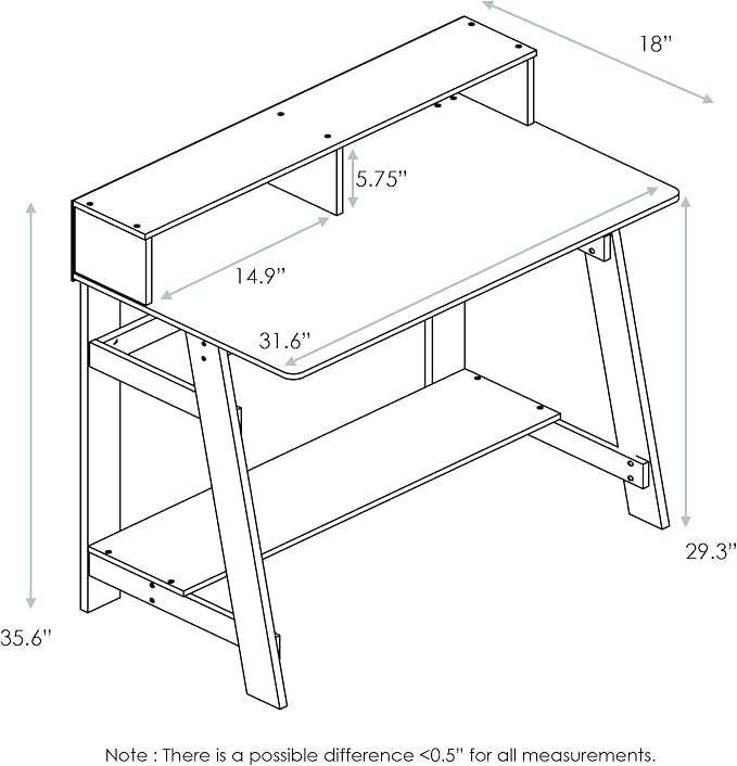 Furinno Simplistic A Frame Computer Desk, 17.9"D x 31.6"W x 35.5"H, Columbia Walnut - Image 7