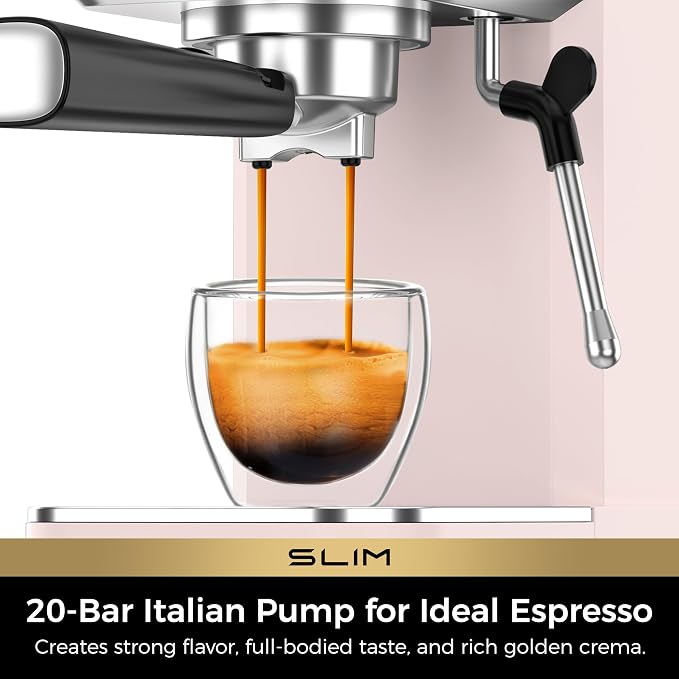 CHULUX Slim Espresso Machine with Milk Frother for Home Cappuccino, Pink | Precise Pressure Gauge, Food-Grade Materials, 20 Bar Italian Pump, Professional Temperature Control System, Stainless Steel - Image 2