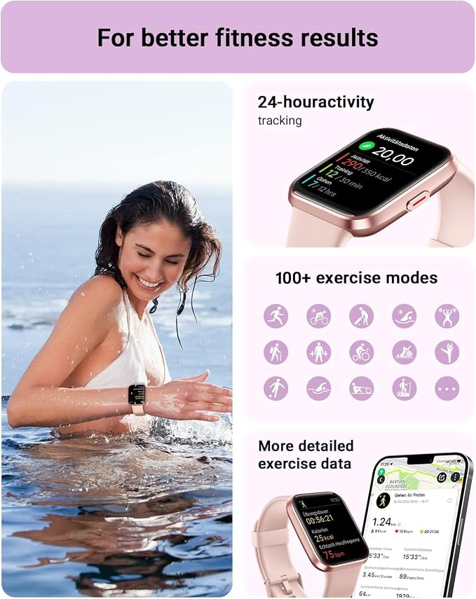 Tensky Smart Watch for Women Android & iPhone, Alexa Built-in, 1.8" Touch Screen Fitness Tracker with Answer/Make Calls, 3ATM Waterproof Heart Rate/Sleep/SpO2 Monitor, Pedometer, 100+ Sport Modes - Image 5