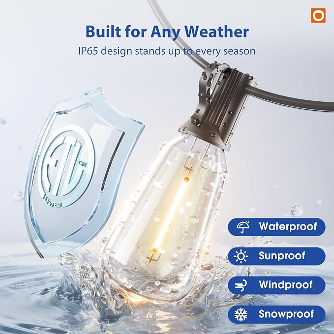 addlon 100FT(50FT*2) Outdoor String Lights ST38 LED with Remote Waterproof | 54 Dimmable Shatterproof Replaceable Bulbs, Connectable Hanging Strand for Porch Backyard Patio Garden Deck Outside, Timer - Image 3