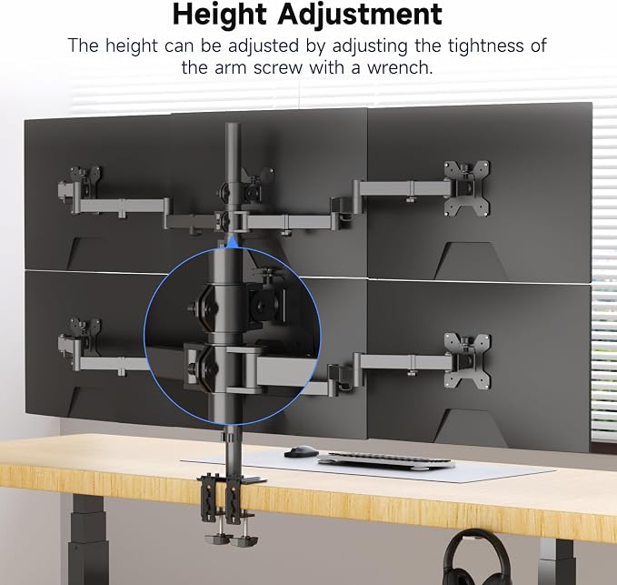 Suptek Hex LED LCD Monitor Stand up Desk Mount Extra Tall 31.5 inch Pole Heavy Duty Fully Adjustable Stand for 6 / Six Screens up to 27 inch (MD68126) - Image 6