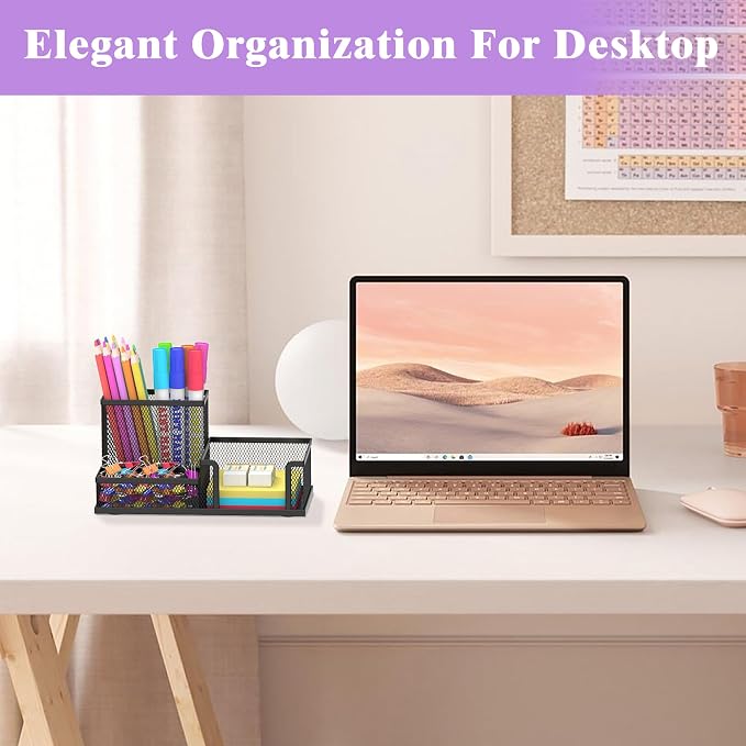 SUPEASY Pen Holder Desk Organizer, Office Supplies Pencil Holder with 3 Compartments, Desk Accessories and Workspace Organizers for Home School Classroom, Black - Image 5