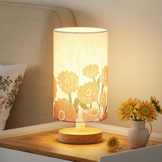 Fenmzee Small Table Lamps (Sunflower Cream Shade, 9" Inline Control) | 3000K LED Blub Included | 680 Lumens | Easy Assembly | Minimalist Design | E26 | for Kitchen | for Kids Room by Fenmzeelighting