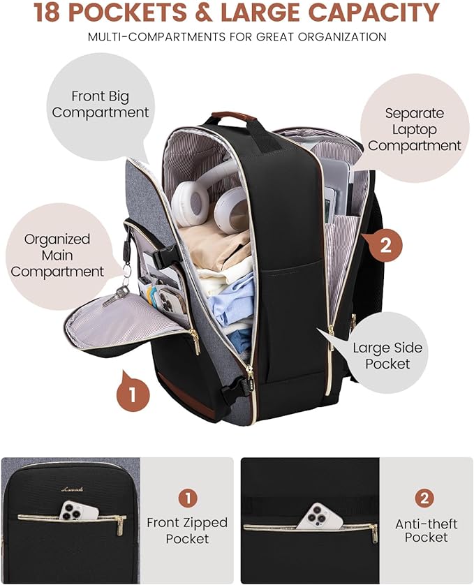 LOVEVOOK 40L Travel Backpack for Women & Men, Airline Approved Carry On Luggage with 3 Packing Cubes, TSA Overnight Bags, Waterproof Personal Item Bag, Weekender Essentials Backpacks fits 17" Laptop - Image 3