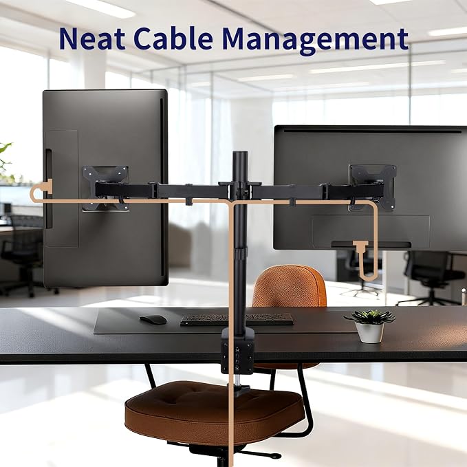Black Dual Monitor Arm Mount for 13-27 Inch Screens | Ultrawide Screens Up to 34 inch Fully Adjustable Stand with C-Clamp/Grommet Base Max VESA 100x100 Each Screen Capacity 22lbs - Image 6