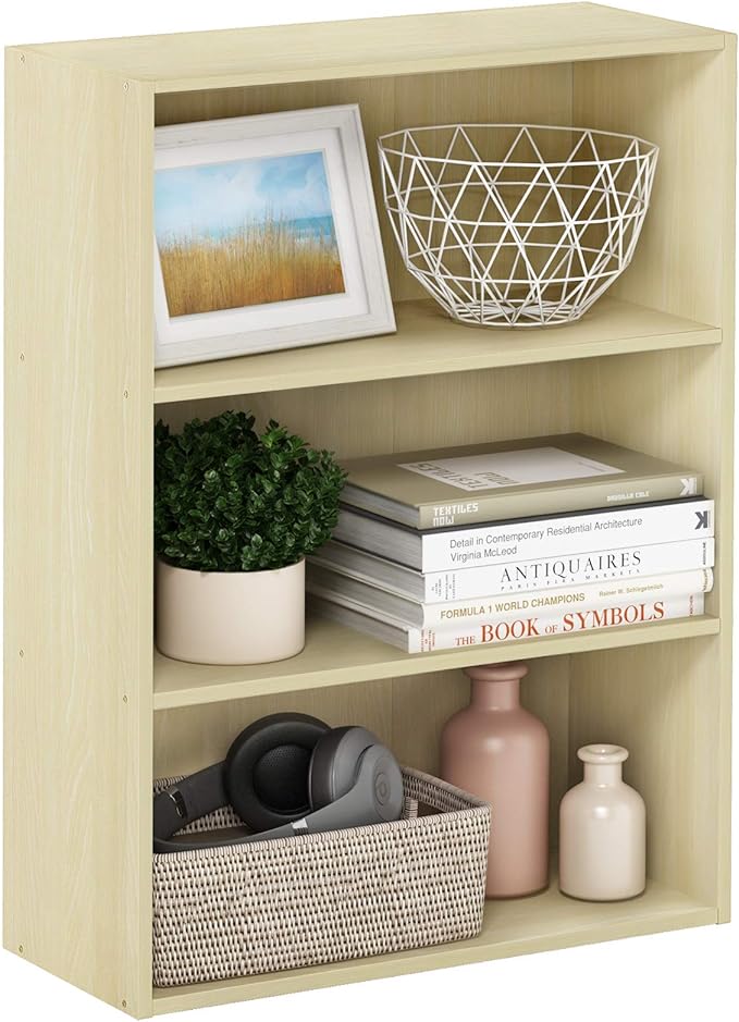 Furinno PASIR Book Shelf, 3-Tier Bookshelf, Storage Shelves Bookcase, 9.7 x 23.7 x 31.5, for Living Room, Bedroom, Home Office, Maple by Furinno-FitsYourSpaceFitsYourBudget