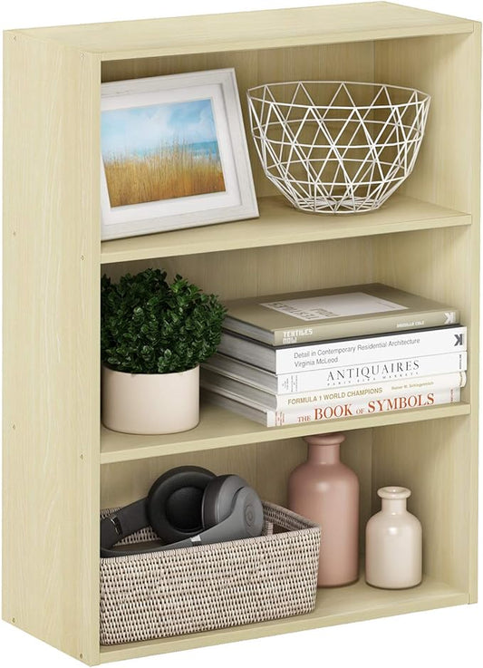 Furinno PASIR Book Shelf, 3-Tier Bookshelf, Storage Shelves Bookcase, 9.7 x 23.7 x 31.5, for Living Room, Bedroom, Home Office, Maple by Furinno-FitsYourSpaceFitsYourBudget