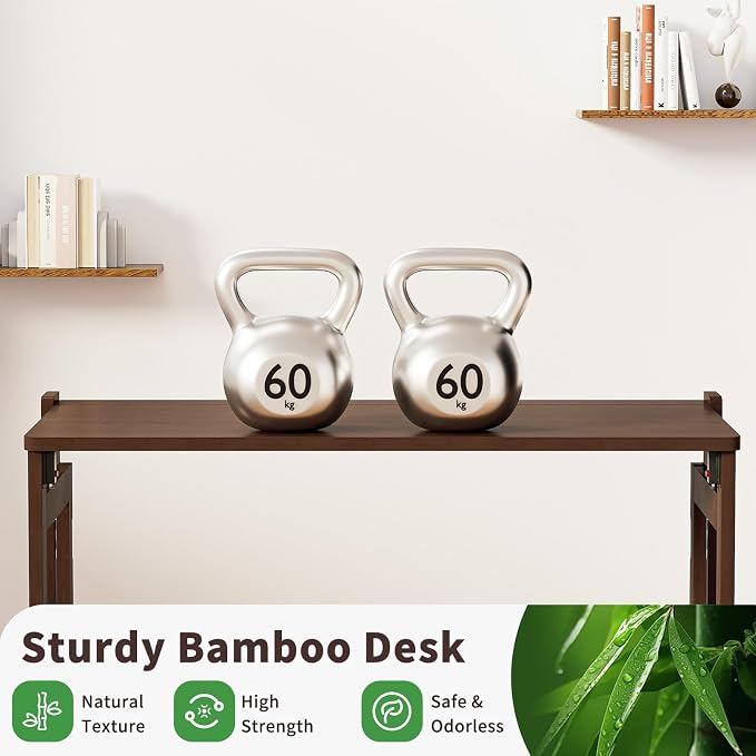 Folding Desk for Small Spaces, Bamboo Foldable Desk, Small Computer Table | Small Computer Desk, Mid Century, Fold Out，Compact Size, for Bedroom, Living Room, Apartment, Home Office - Image 3