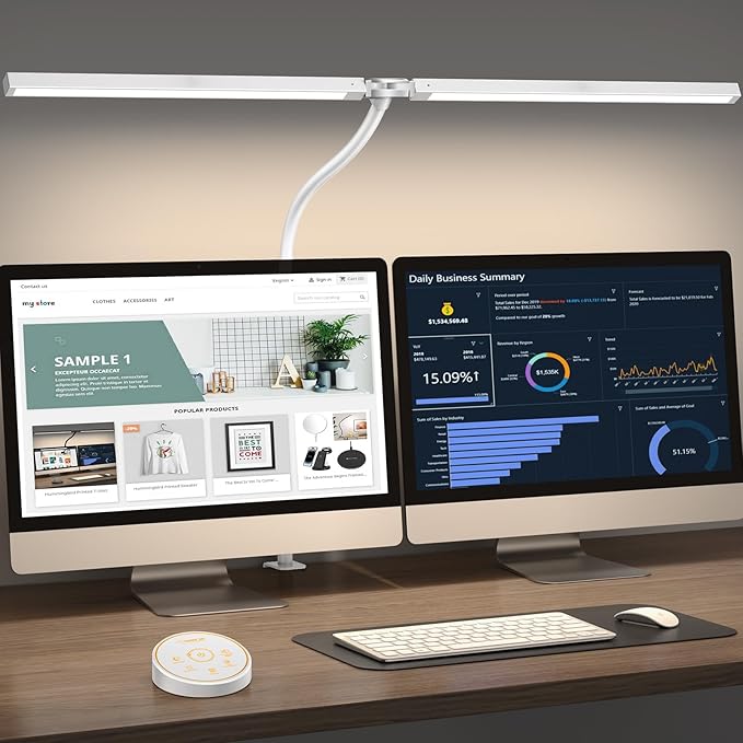 Pzloz Led Desk Lamp for Office Home - Eye Caring Architect lamp with Clamp,Dual Screen Computer Monitor Work Smart Light: 24W 5 Color Flexible Adjustable Lighting Table Lamp for Study White by LedDeskLamp-Pzloz