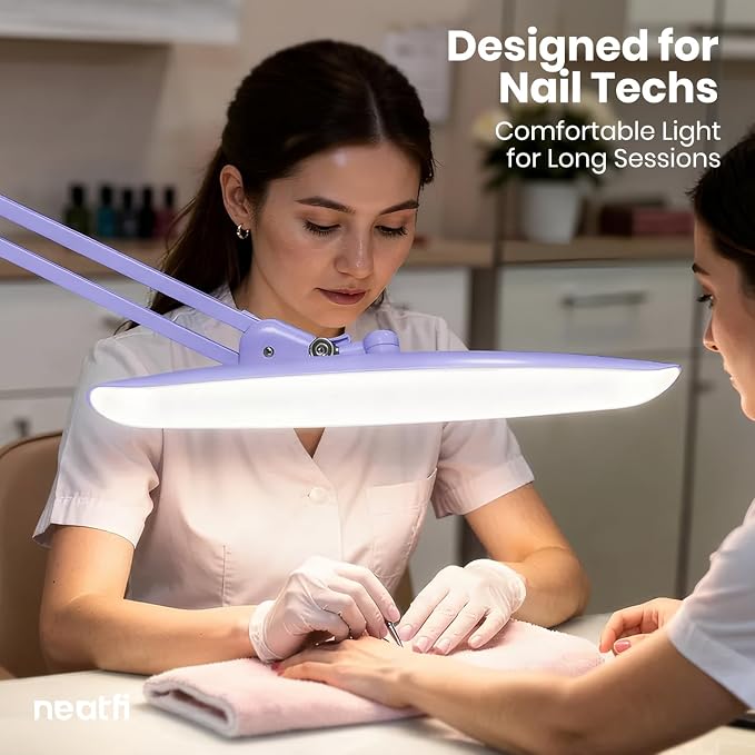 Neatfi XL 2200 Lumens 24W LED Desk Lamp – Shadow-Free Task Lighting | 4-Level Dimming | Home Office & Crafts Use | 20-Inch Wide Head (Lavender, Non-CCT with Clamp) - Image 2