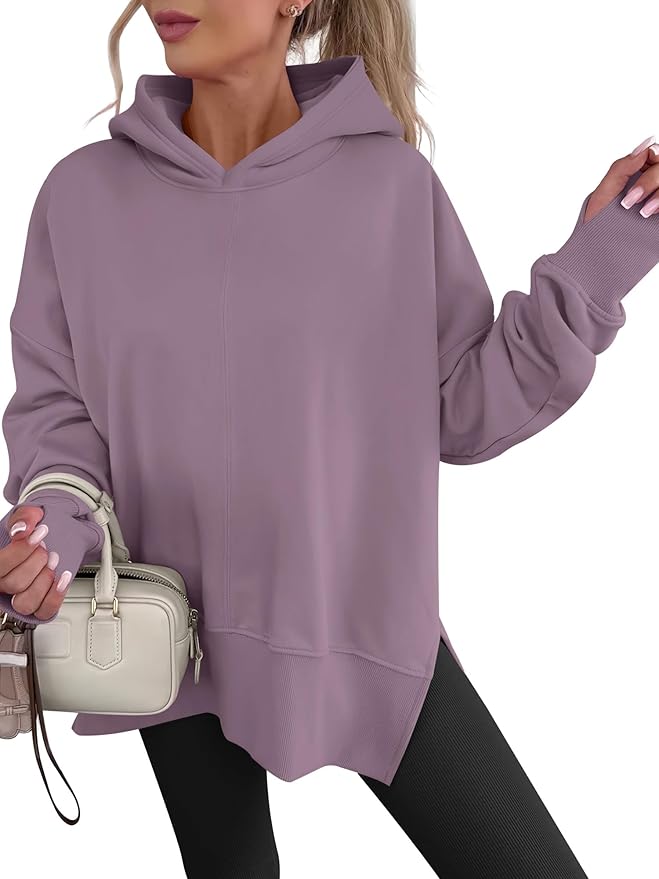 ANRABESS Womens Oversized Hoodies Long Sleeve Fleece Side Slit Hooded Sweatshirts Pullover 2026 Fall Outfits Y2K Clothes by ANRABESS