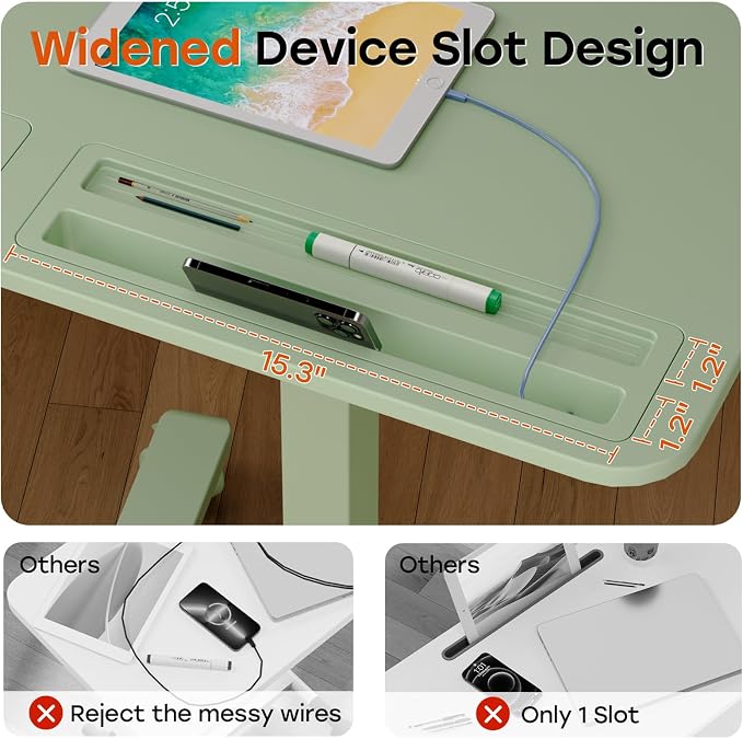 Small Mobile Standing Desk with Drawer, 23.6" x 19.7" Top | Height Adjustable Portable Laptop Desk with Wheels & Cup Holder, Sit Stand Computer Workstation for Compact Space, Sage Green - Image 6