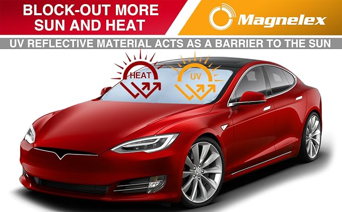 Magnelex Tesla Windshield Sun Shade for Model S 2012-2026 - Reflective Polyester Blocks Heat & Sun, Foldable Car Window Sun Blocker, Mirror Cut-Out, Fade-Resistant Sunshade, Tesla S Accessories - Image 5