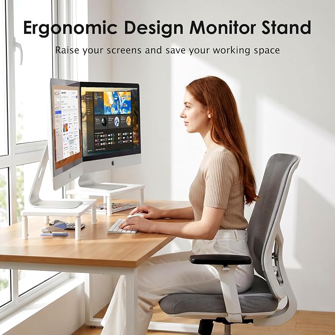 ECOLOVI Wood Computer Monitor Stand Riser for Desk, 4-Height Adjustable Desktop PC Printer Laptop Stand Shelf, Desk Organizer Workspace Accessories for Home Office Supplies, White - Image 6