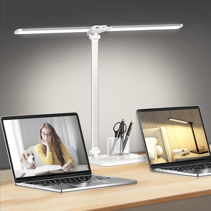 LED Desk Lamp for Home Office Desk Light Table Lamp 50 Lighting Modes Timer | Eye-Caring Desk Lamp with USB Adapter, Foldable Dual Swing Arm Architect for Reading, Study, Workbench by CHARYJOD