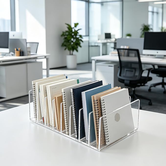 8 Compartments Clear Acrylic Mail Holder – Vertical Letter Sorter & Multifunction Desk Organizer for Bills, Documents, Notebooks – Modern Office/Home Envelope File Rack - Image 5