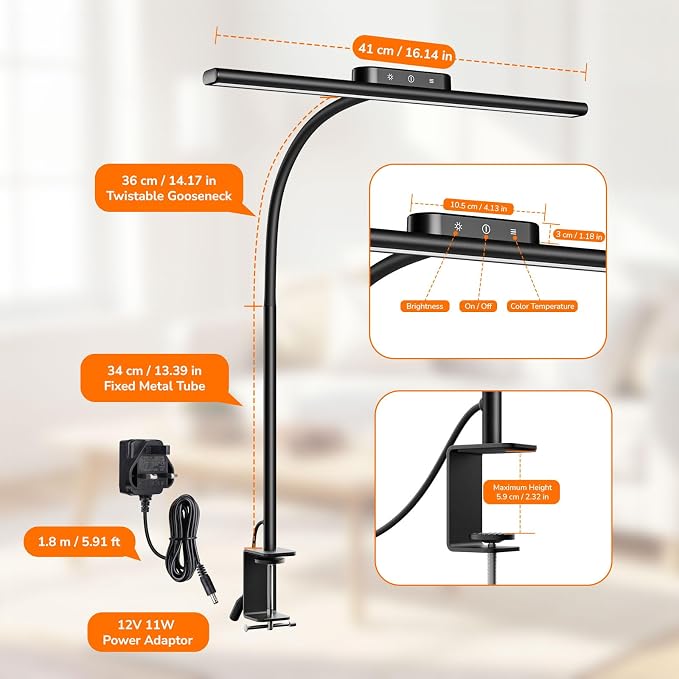 Lepro Led Desk Lamp for Home Office, Desk Light with Clamp, 11W 700LM Black | Clip on Task Light, Eye Caring 25 Lighting Modes, Flexible Gooseneck, Architect Lamp for Monitor, Workbench, Draft, Crafts - Image 6