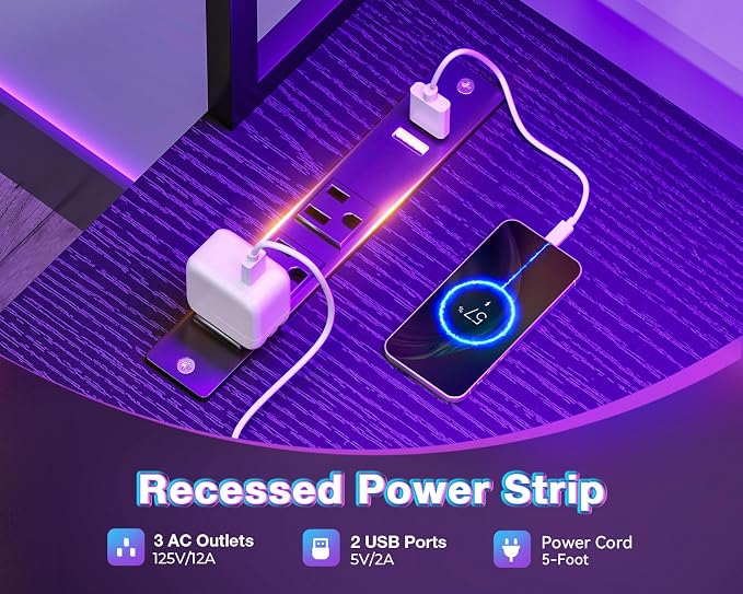 AODK L Shaped Desk Gaming Desk with LED Light & Power Outlet | 59 Inch Black Reversible L Shaped Computer Table with 4 Drawers for Home Office - Image 6