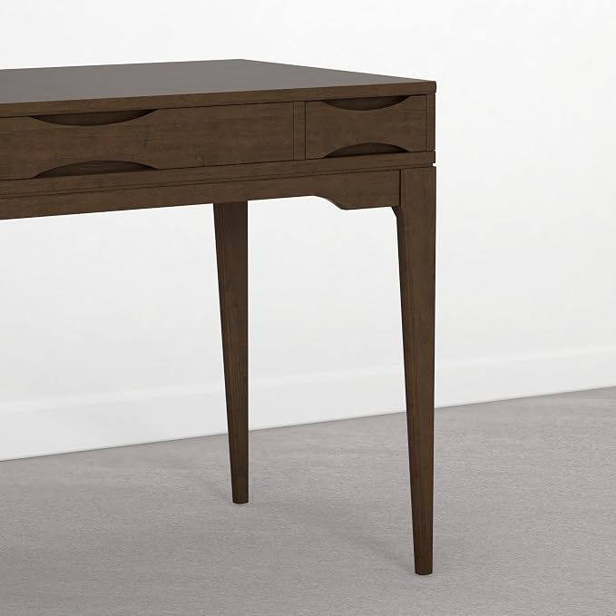 SIMPLIHOME Harper Small Desk - 48 Inch Wide Solid Wood Writing Desk in Dark Brown Chestnut, Mid-Century Modern Home Office Computer Table for Study with 2 Drawers and Flip-Down Keyboard Tray - Image 7
