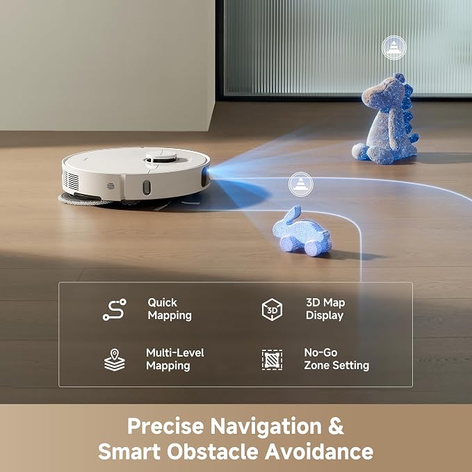 dreame D30 Ultra Robot Vacuum and Mop, All-in-One Base Station | 25,000Pa Powerful Suction, 100-Days Auto-Empty, MopExtend Tech for Edge Cleaning, Smart Obstacle Avoidance, White - Image 8