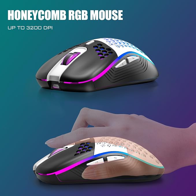 RedThunder K84 Wireless Keyboard and Mouse Combo, Rainbow Backlit Rechargeable Battery, 75% Layout TKL Ultra Compact Gaming Keyboard & Lightweight 3200 DPI Honeycomb Optical Mouse (Black-White) - Image 4