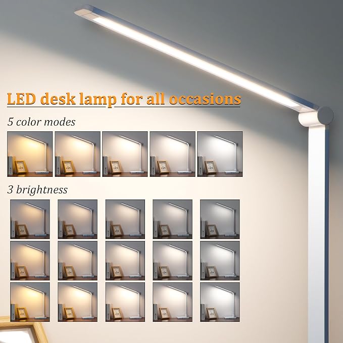 LED Desk Lamp with USB Ports,Touch Desk Lamps for Home Office with 5 Modes | 3 Brightness Desk Light with Small Night Light,Reading Lamp Table Lamp for Bedroom Bedside Study Blue （with adapter） - Image 2