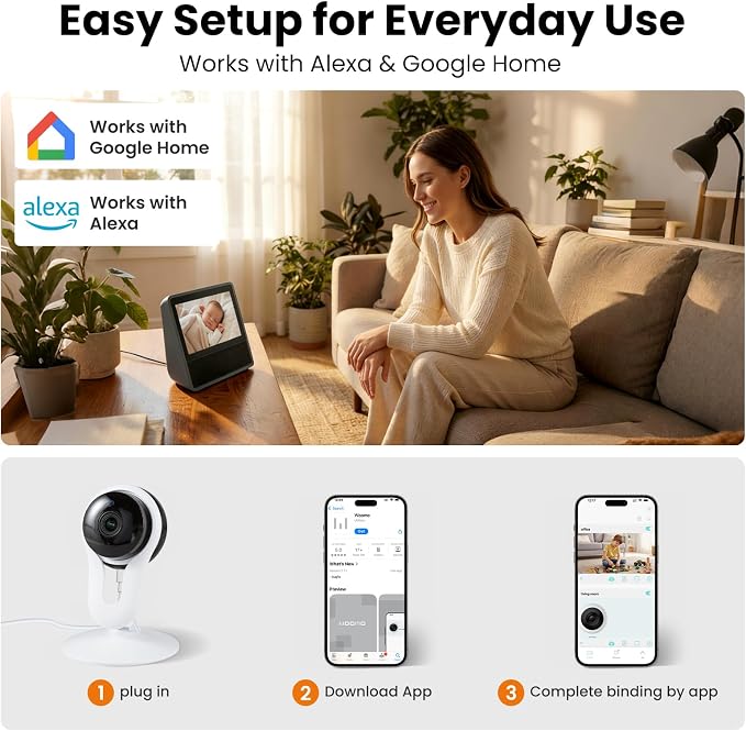 2 Pack Smart Indoor Home Camera, 2K WiFi Cameras for Pet & Family Monitoring, Motion & Sound Alerts, Night Vision, 2-Way Audio, Alexa Compatible - Image 7