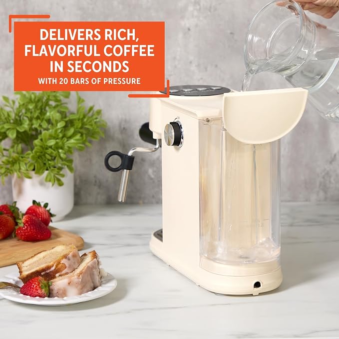IMUSA 1 or 2 Cup Electric Slimbrew Espresso Cappuccino Coffee Maker, Almond | Milk Frother for Cappuccino, Thermoblock Fast Heating System, Compact Design, Makes Latte, Macchiato, Mocha, Hot or Iced - Image 4