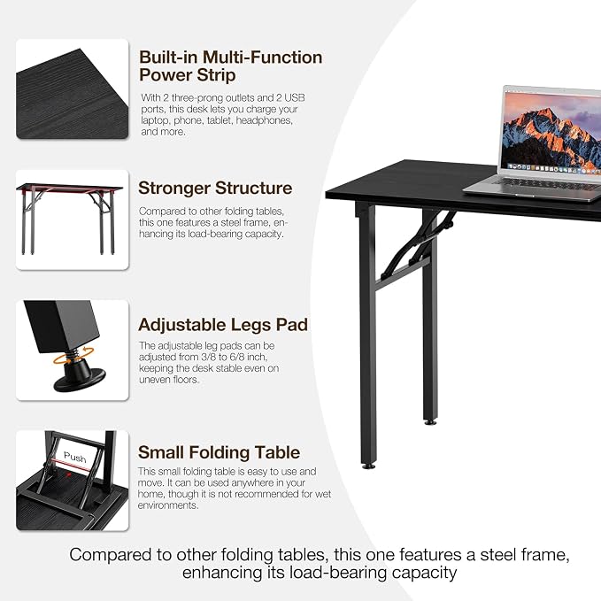 TEMI Small Computer Desk Folding Table - 43.3" Foldable Office Desk, No Assembly, Perfect for Small Spaces in Bedroom, or Apartment, Portable Mini Desk or Study Table Compact Design, Dark Oak - Image 8