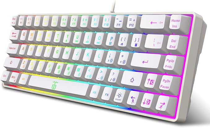 Snpurdiri 60% Percent Gaming Keyboard (68 Keys, White) | Compact RGB Backlit Ergonomic Small Mini Keyboard for Windows, PC, Laptop, Gaming by Snpurdiri
