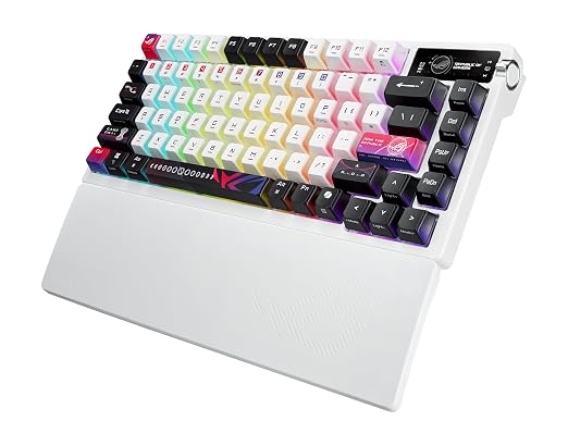 ROG Azoth X 75% custom gaming keyboard, hot-swappable Storm V2 Switches, gasket mount, dampening foam, FR4 plate, south-facing PCB, tri-mode connection, OLED display, control knob, wrist rest, Mac - Image 3