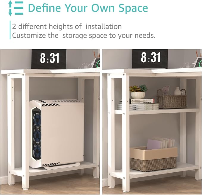 Lufeiya White L Shaped Computer Desk with Drawers & Storage Shelves, 47 Inch Corner Reversible Desk with Power Outlet for Home Office Bedroom, L-Shaped Teen PC Desks with Fabric Drawer, White - Image 8