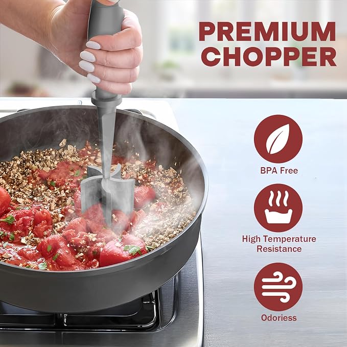 PGYARD Meat Chopper Hamburger Grinder, Kitchen Smasher for Ground Beef | Heat Resistant, 5 Blade, Burger Grinder Nylon Potato Mix Tool, Meat & Poultry Tenderizers, Dishwasher Safe, Grey - Image 5